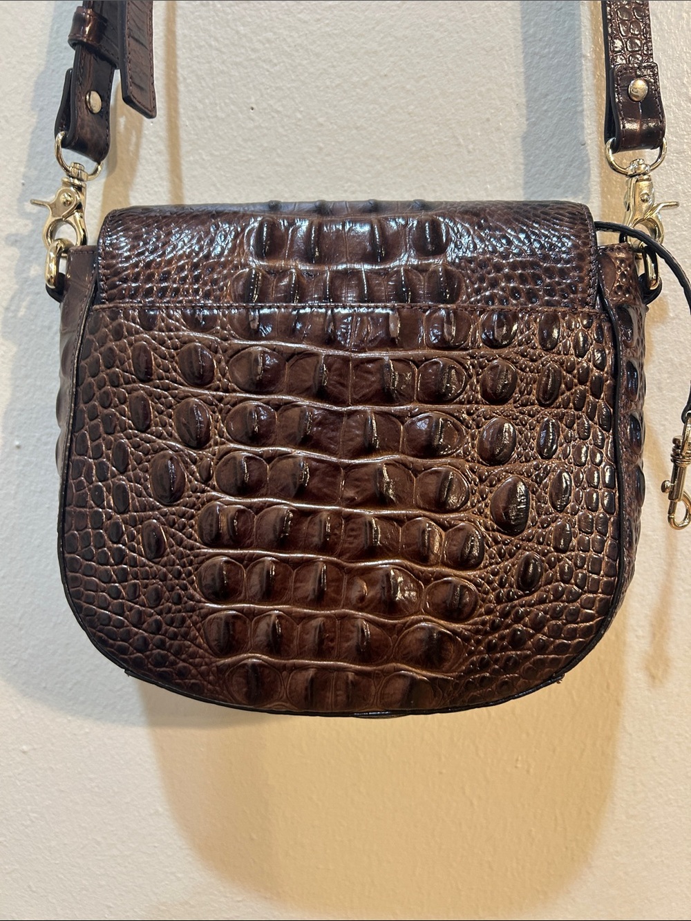 Brahmin Dark Brown Croc-Embossed Leather Crossbody - Picture 2 of 7